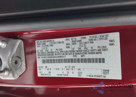 2017 Ford Escape Se z USA, uszkodzony, nr VIN 1FMCU9GD2HUA98317